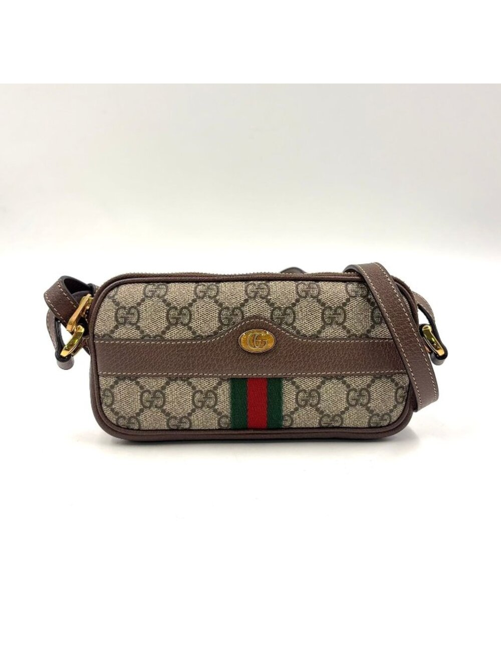 Gucci Ophidia GG Supreme Sherry Line Leather Canvas Brown Shoulder Bag Gold